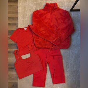 Red Fleece Jacket and Activewear Set JoyLab